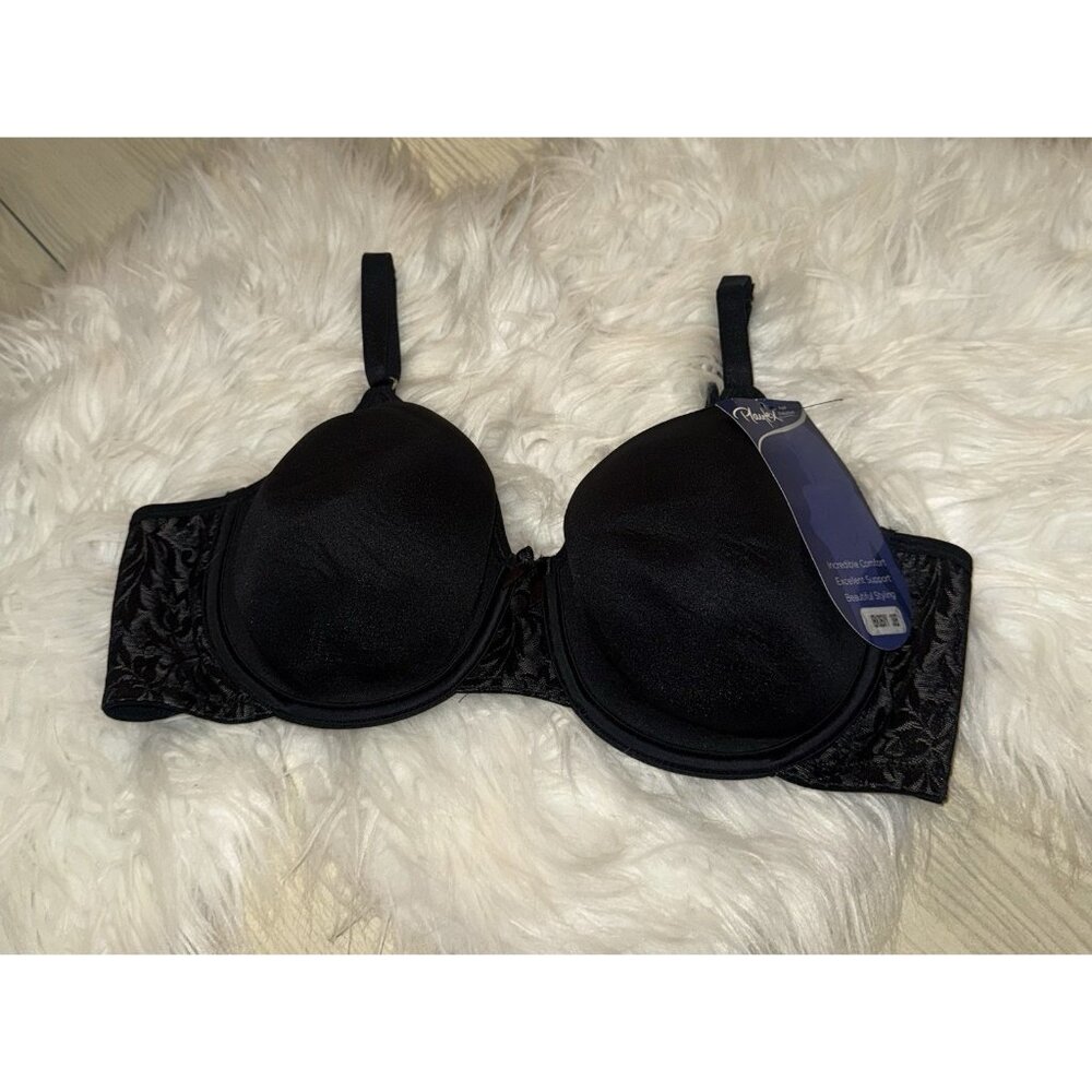 Playtex Feel Gorgeous Underwire T-Shirt Bra Lined Lace Womens 38B Black New